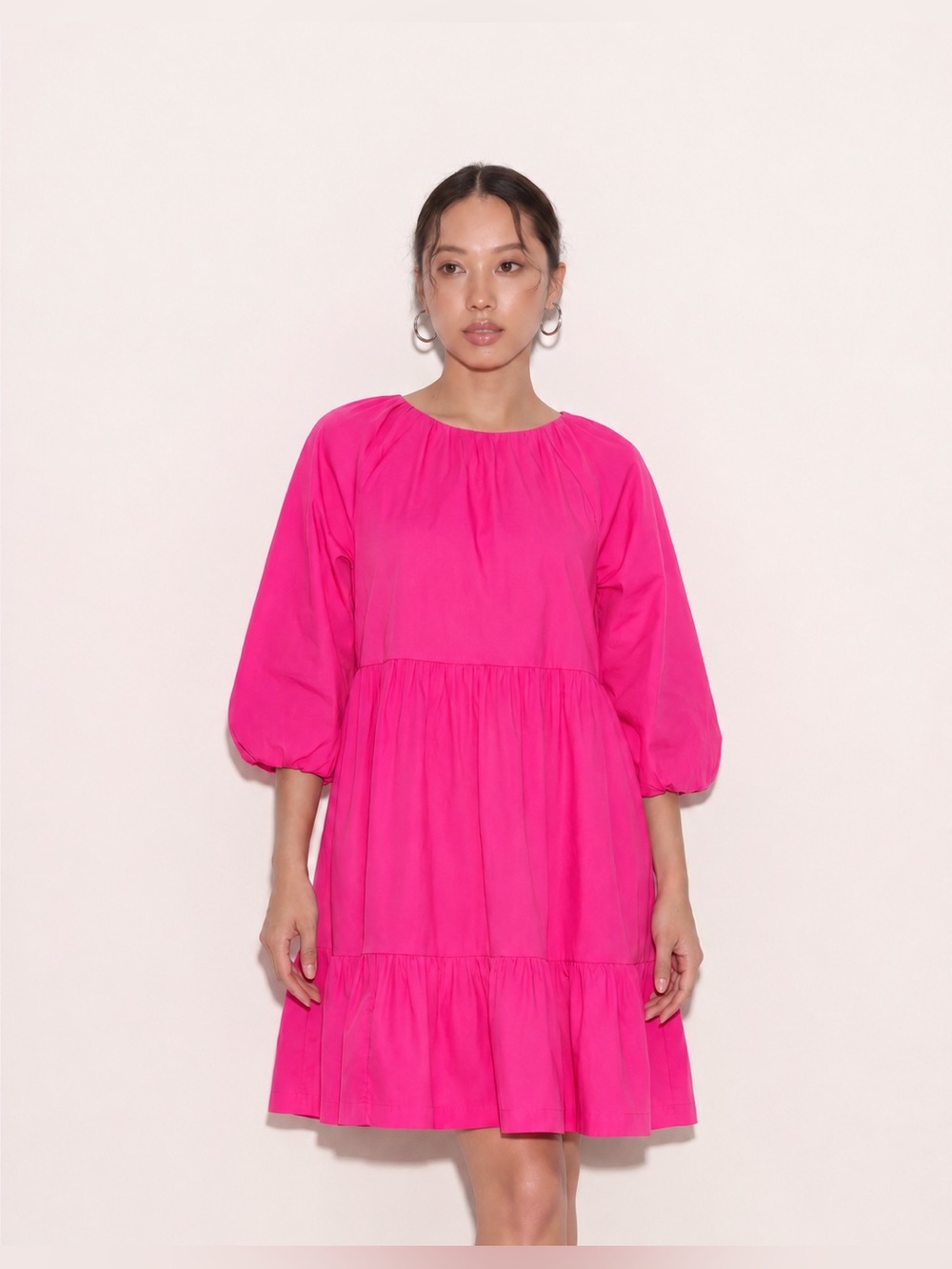 Chico’s Bahamian Pink Balloon Sleeve Tiered Dress Size 1 US 8